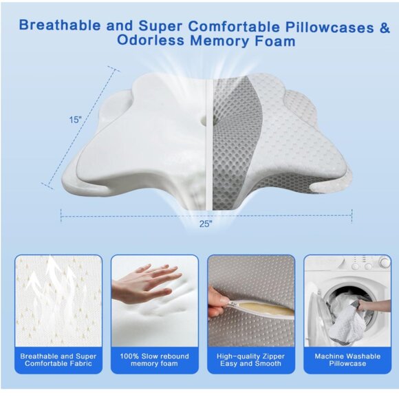 G328 Pain Relief Premium Memory Foam Cervical Pillow for Neck Support Queen Size - Picture 2 of 5